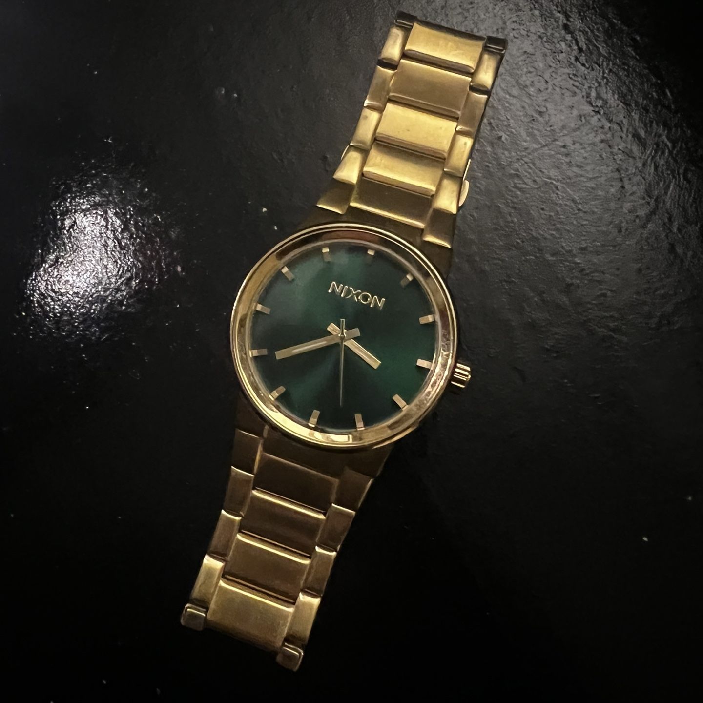 Nixon gold watch green face clearance