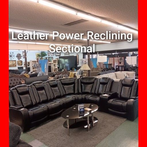 💥 Power Leather Reclining Sectional