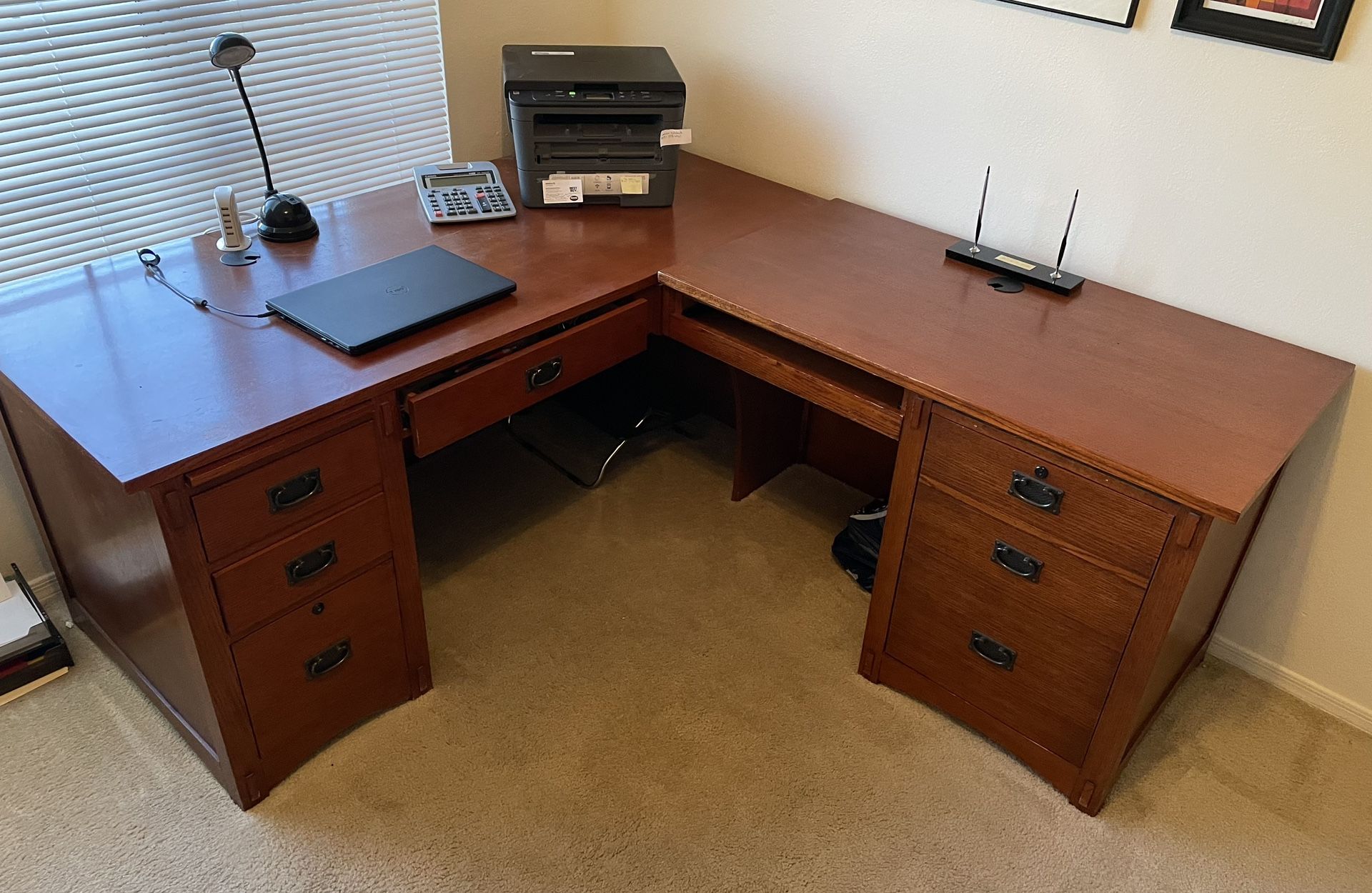 Dark Wood Desk, Two Piece