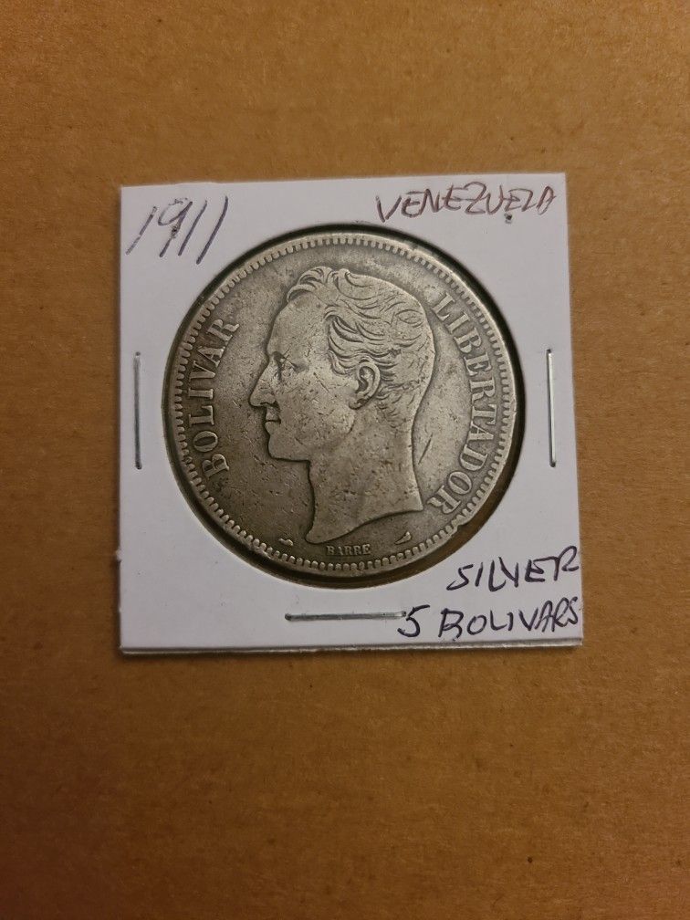 1911 5 Bolivar 22.5 g Silver