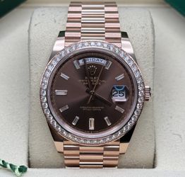 Rolex Day-Date 40 Factory 228345rbr Chocolate Baguette & diamond bezel 18k rose