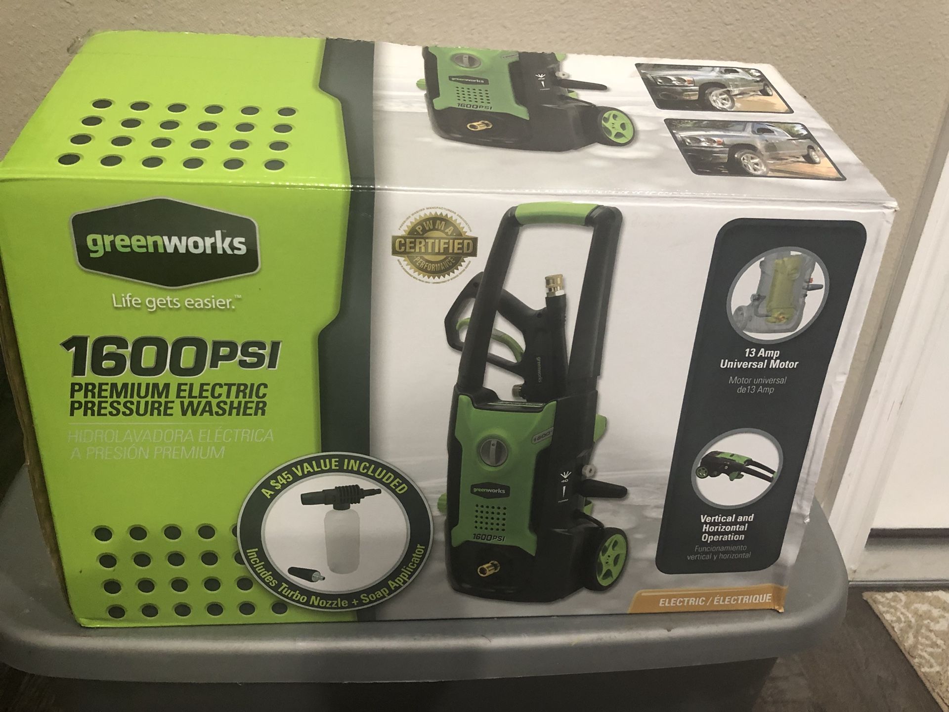 NEW! Greenworks 13Ah 1600 PSI 1.2 GPM Electric Pressure Washer GPW1600