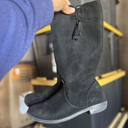 Girls Cat & Jack Black Faux Suede Tall Side Zip Boots With Tassels 
