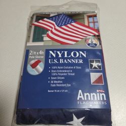 American USA Banner Flag Nylon 2.5’ x 4' Pole Sleeve Embroidered Stars All Weath