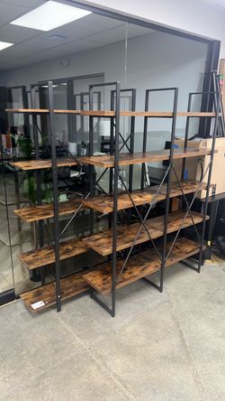Large 5-Tier Industrial Wood & Metal Bookshelf / Display Shelf