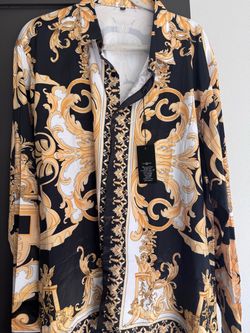 Baroque Print Long Sleeve Button-Up Shirt