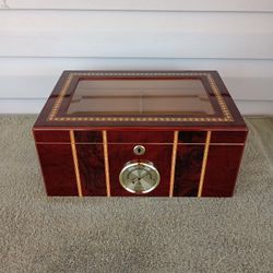 High Gloss Beveled Glass Top Unique Inlay Design Cigar Humidor - Holds Up to 100