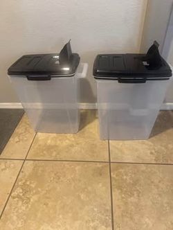 Top Paw BPA-Free Plastic Food Storage Dispenser with Pour Spout - Clear & Black The dimensions are 8x13x17 it holds up to 12Lb of dog food  It’s avail