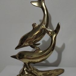 VINTAGE BRASS DOLPHIN STATUE 11"×9" 