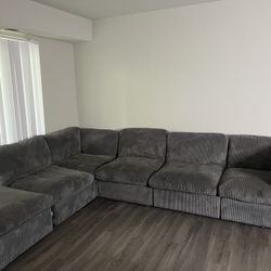 Large Grey Corduroy Sectional - Comfy & Modern 