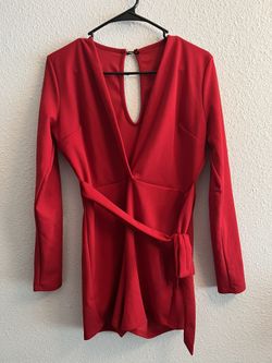 Fashion Nova Red Long Sleeve Short Romper Size Large 