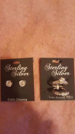 Earring and ring set cubic zirconia diamonds