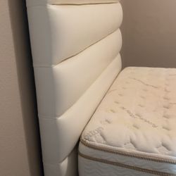 White Leather Queen Headboard & Frame 