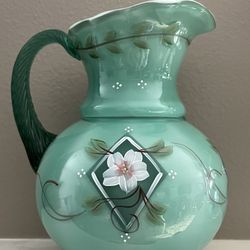 FENTON “Diamond Jubilee” 1998 Hand Painted 75th Celebration Pitcher Signed By Bill Fenton