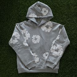 Grey denim tear hoodie 