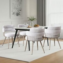 Y292-Dining Chairs Set of 4, Upholstered Fabric Barrel Dining Chairs wiht Curved Open Back and Armrest, Wide Seat for Kitchen, Living, Guest Room, Gra