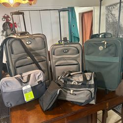 (6 Piece) Luggage Set 25” Upright Roller, 23”+20” Upright Carry Ons Rollers, 16” Duffle Shoulder Bag, 16” Targus Padded Laptop Shoulder Bag & Small Tr