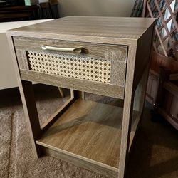 Modern Boho Nightstand - Rattan Drawer, Solid Wood, Perfect for Bedroom or Living Room, End Tables
