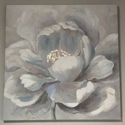 Blue, white, and gold floral painting 