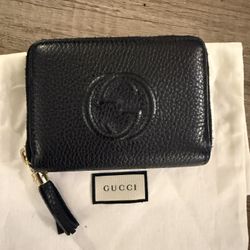 GUCCI black leather Mini SOHO Interlocking G Bamboo Tassel zip around wallet