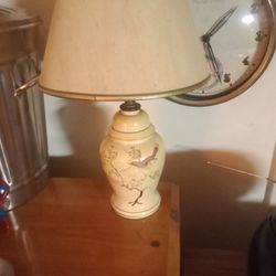 Vintage Japanese Ginger Jar 1950s 60s Style Lamp Hand Painted Bird & Floral Motifs.