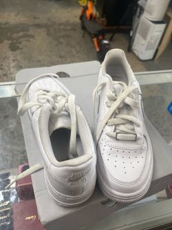Nike Air Force 1 LE GS Triple White Sneakers, Youth 4.5Y