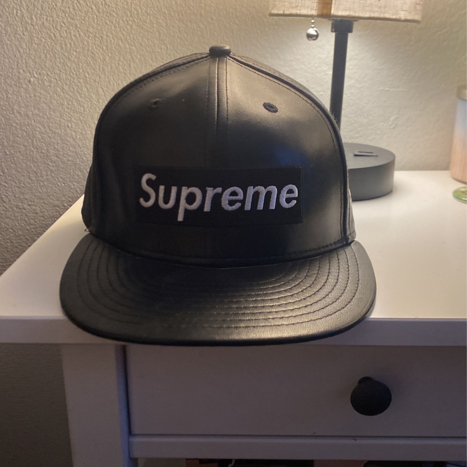 Supreme Leather Box Logo New Era Hat