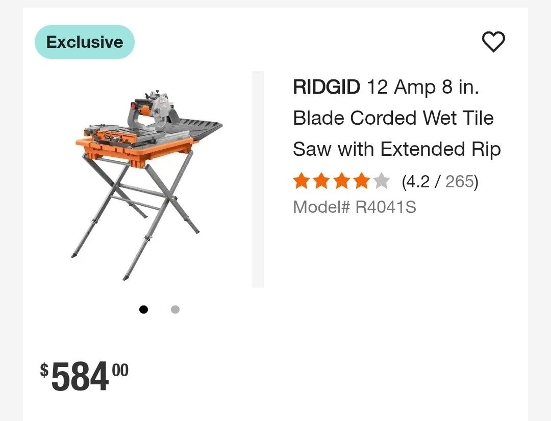 RIDGID
12 Amp 8 in. Blade Corded Wet Tile Saw. Retails Around $640 With Taxes! In Excellent Condition!