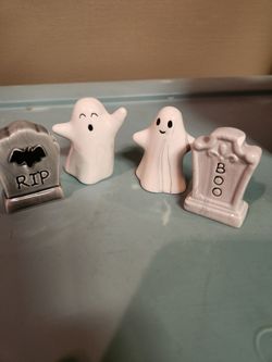 Halloween Ceramic Ghost and Tombstone Figurines Set
