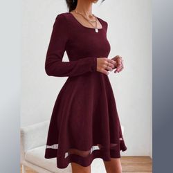 Burgundy A-line Dress