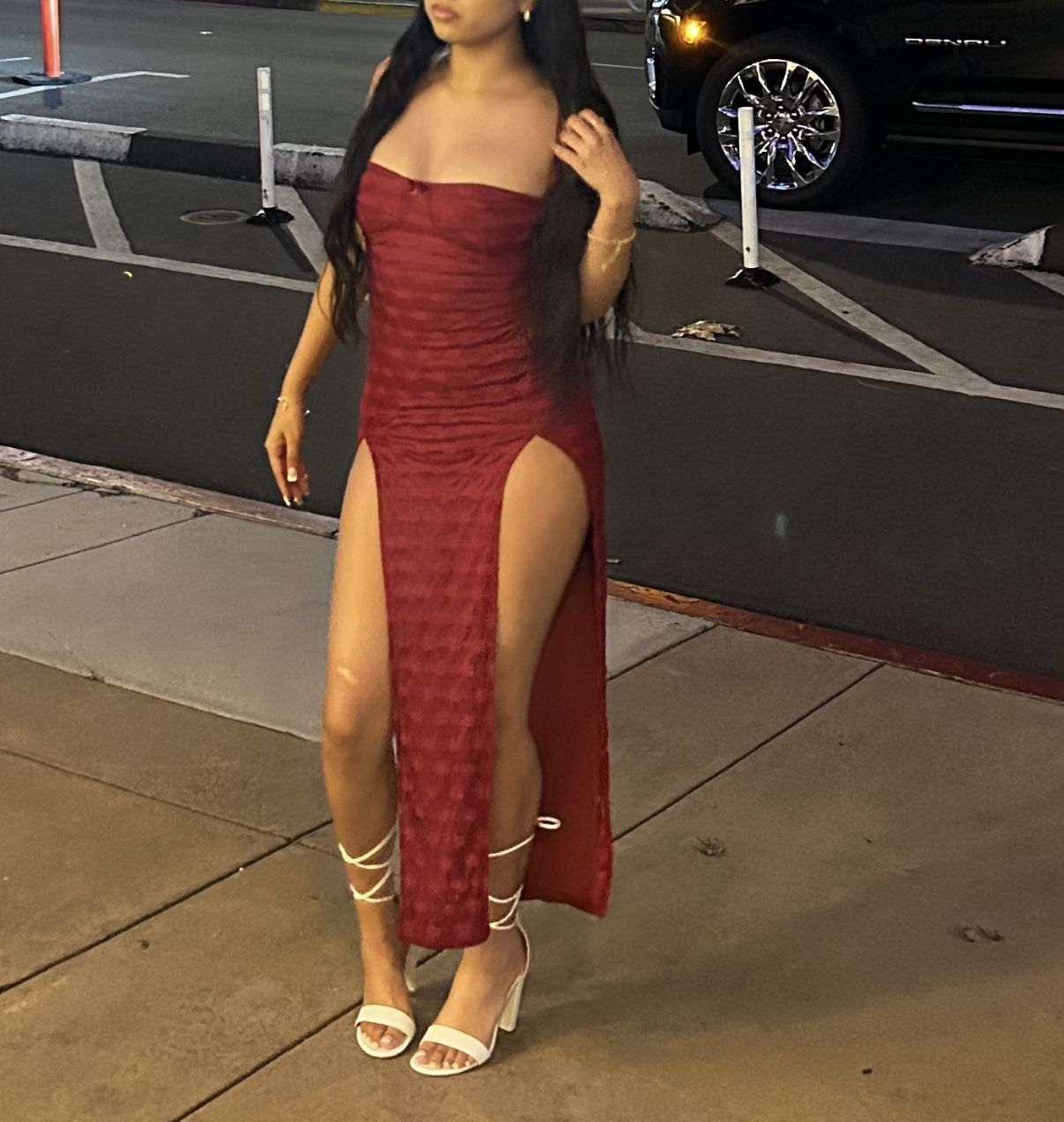 Burgundy Double-Slit Maxi Dress