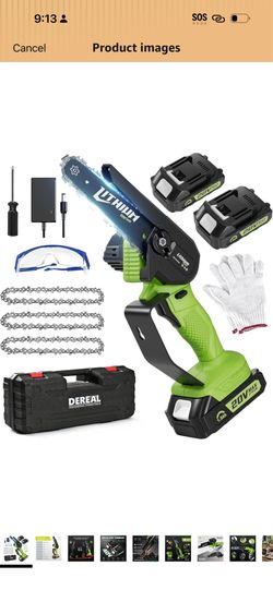 Chainsaw 6 Inch Cordless, 2 Rechargeable Batteries Powered (All 40V Large Capacity) and Charger, 90 Cuts, 3 Chains Electric Chainsaw Handheld for Tree