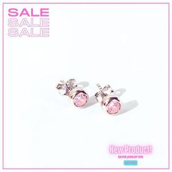 Women's earrings with round pink cubic zirconia in rhodium-plated sterling silve