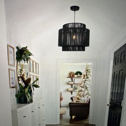 Brand New Black Weaved Rope Rattan Light Fixture.. Great Deal!