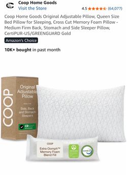 Coop Home Goods Original Adjustable Pillow, Queen Size Bed Pillow for Sleeping, Cross Cut Memory Foam Pillow - Medium Firm Back, Stomach and Side Slee