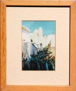 Mediterranean landscape seascape beach houses giclee of watercolor painting 9x11