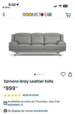 Zamora grey leather couch and loveseat