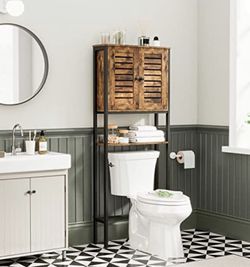 Over The Toilet Storage Cabinet, Bathroom Space Saver with Louver Door, Industrial Bathroom Cabinet Over Toilet, Easy to Assemble, Stable, Rustic Brow