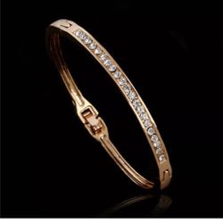 GOLD PLTD CRYSTAL SIMPLE MINIMALIST CUFF BRACELET