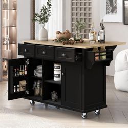 Assembled New Rolling Kitchen Island with Drop Leaf, Cabinet Door Storage Racks & 3 Drawers, Mobile Kitchen Cart