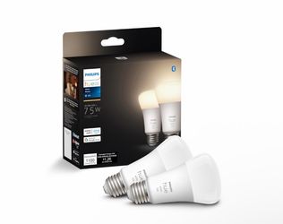 Philips Hue Smart 75W A19 LED Bulb - Soft Warm White Light - 2 Pack - 1100LM - E26 - Indoor - Control With Hue App - Works With Alexa, Google Assistan