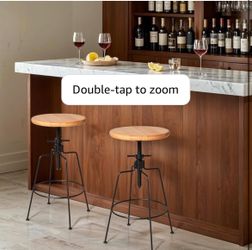 22.8-26.8inch Counter Height Adjustable Industrial Bar Stools Set of 2 Farmhouse Kitchen Stool for Island Vintage Cafe Chair for Coffee House with Swi