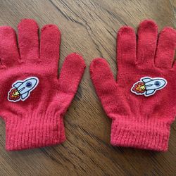 Cute Little Red Spaceship Themed Gloves for a Little Kid