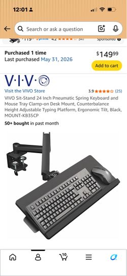 VIVO Pneumatic Keyboard and Mouse Tray Desk Mount