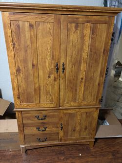 Rustic Pine Wood Armoire Entertainment Center