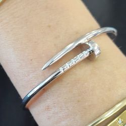 Silver Plated Nail Bangle Bracelet,  17 CM