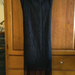 Black Dress, Strapless, Knee Length, Flapper Style, Fringe Bottom