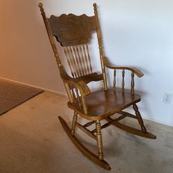 Vintage Rocking Chair Antique Golden Oak Pressed-Back Rocker Farmhouse Boho