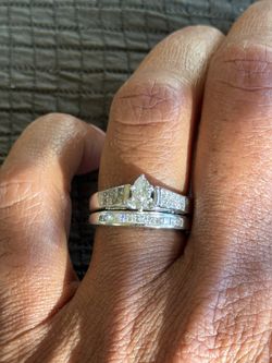 14K White gold 1 CT Marquis Wedding Ring Set - Size 7