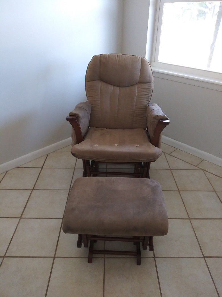 Suede Rocking Chair With Ottoman -Pockets On Each Side